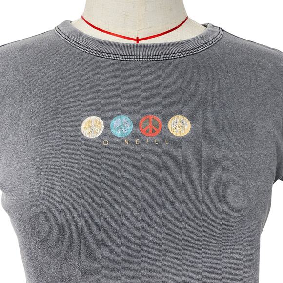 O'Neill Womens Size M Grey Short Sleeve Graphic Crop Top - Picture 3 of 6